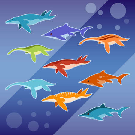 Vector image of a Set of water jurassic reptilesのイラスト素材