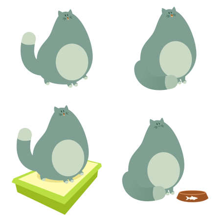 image of a set of blue fat catsのイラスト素材