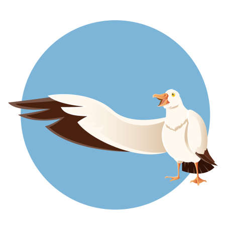 Vector image of a happy greeting albatross on the blue backgroundのイラスト素材