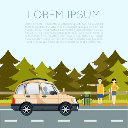 Vector image of a banner with travel by hitchhikingのイラスト素材