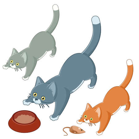 Vector image of a set of isometric playing catsのイラスト素材