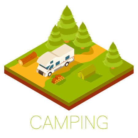Vector image of the Camping isometric bannerのイラスト素材