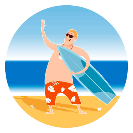 imfge of the Happy Surfer on the beachのイラスト素材