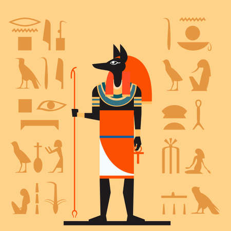 Vector image of the Anubis the god of the Egypet flat bannerのイラスト素材