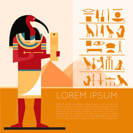 Vector image of the Thoth the god of the Egypet flat bannerのイラスト素材