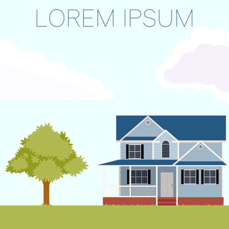 Vector image of the house with trees bannerのイラスト素材