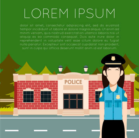 Vector image of the  Police Department Banner with police womanのイラスト素材