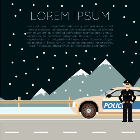 Vector image of the Police on the road bannerのイラスト素材