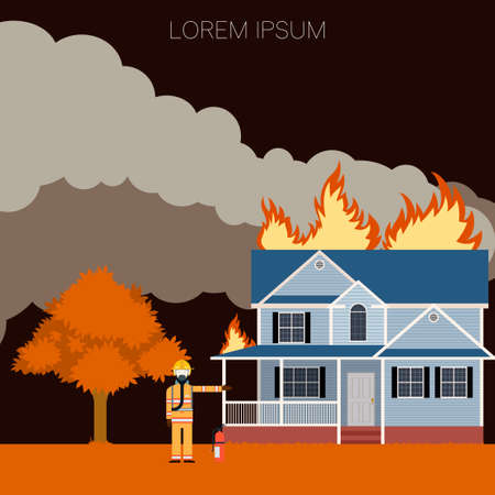 image of the Fire in the house  and  an Firemanのイラスト素材