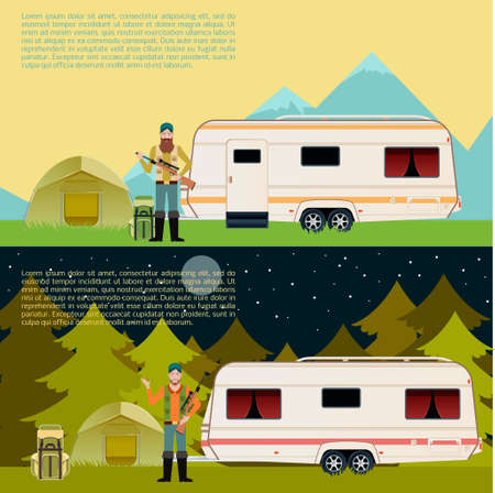 Vector image of the hunter in the trip bannerのイラスト素材