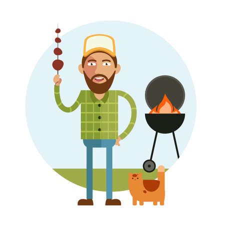 barbecue, grill vector logo design template. fresh food, chef or picnic icon. flat illustrationのイラスト素材