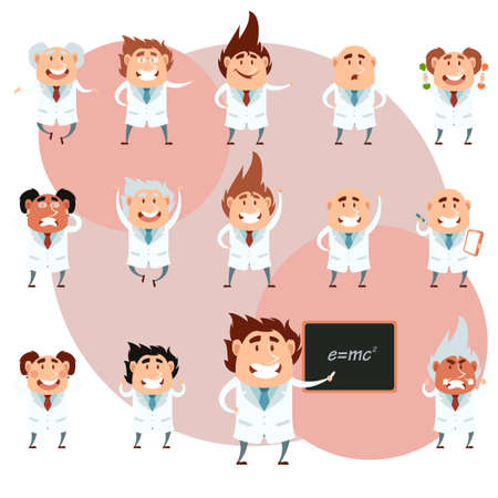 Vector image of the set of cartoon scientistsのイラスト素材