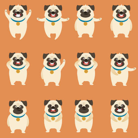 Vector image of the Set of flat pug dog iconsのイラスト素材