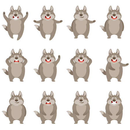 Vector image of the Set of flat wolf iconsのイラスト素材