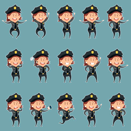 Vector image of the Set of police women flat icons