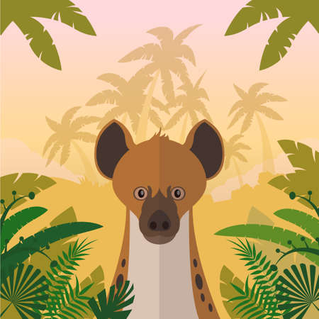 Flat Vector image of the Hyena on the Jungle backgroundのイラスト素材