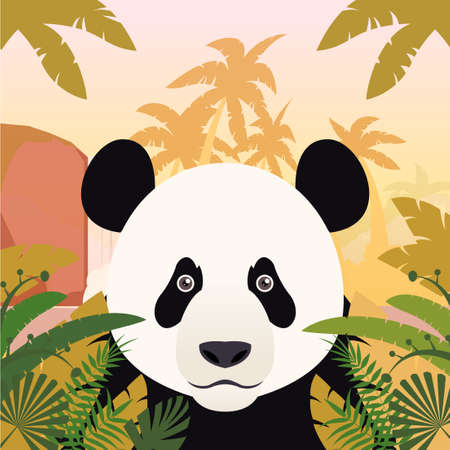 Flat Vector image of the Panda on the Jungle Backgroundのイラスト素材