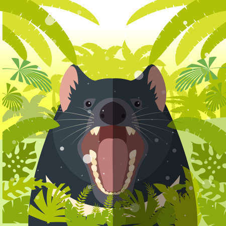 Flat Vector image of the Tasmanian devil on the Jungle Backgroundのイラスト素材