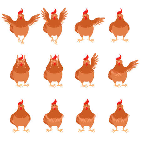 Vector image of the Set of brown hen flat iconsのイラスト素材