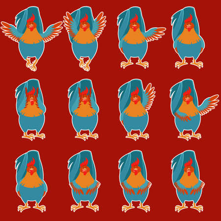 Vector image of the Set of Rooster flat iconsのイラスト素材