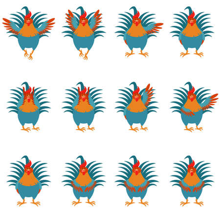 Vector image of the Set of Rooster flat iconsのイラスト素材