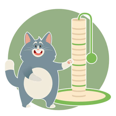 Vector image of the flat Cat and its Scratching Postsのイラスト素材