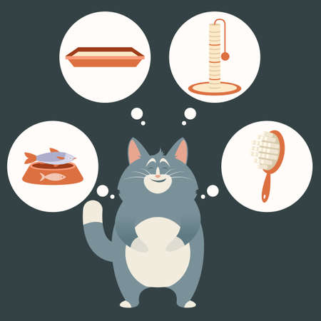 Vector image of the cat and its dreamsのイラスト素材