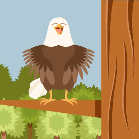 Vector image of the Happy Eagle on the Tree flat Backgroundのイラスト素材