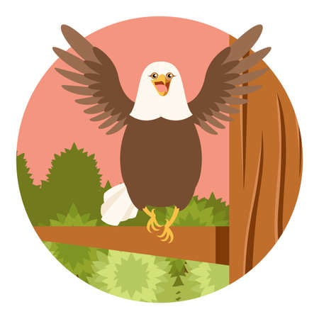 Vector image of the Happy Eagle on the Tree flat Backgroundのイラスト素材