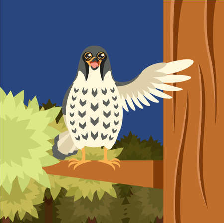 Vector image of the Happy Falcon on the Tree flat backgroundのイラスト素材