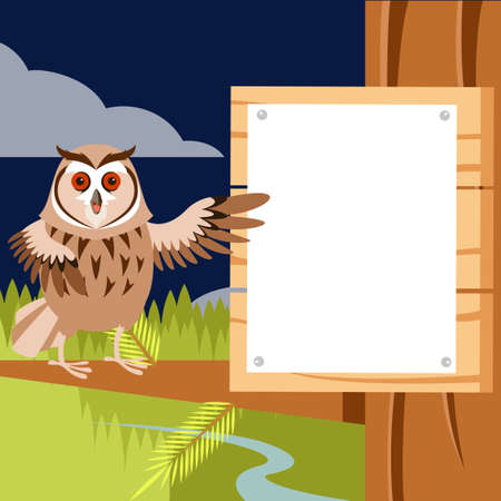 Vector image of the Happy Owl on the Tree flat backgroundのイラスト素材