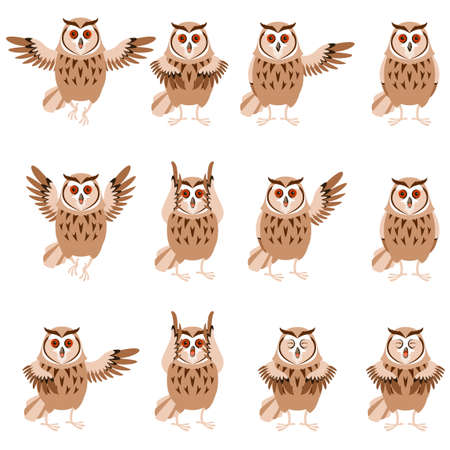 Vector image of the Set of flat brown owl iconsのイラスト素材