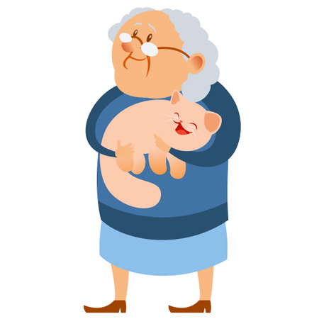 Happy grandmother and her catのイラスト素材