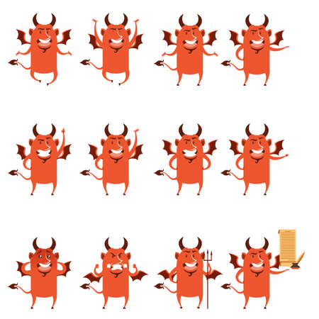 Vector image of the Set of devil flat icons