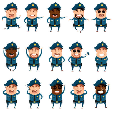 Set of flat police men iconsのイラスト素材
