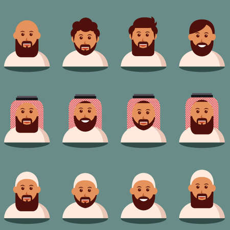 Muslim face and torso flat iconsのイラスト素材