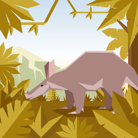 Flat geometric jungle background with Aardwarkのイラスト素材