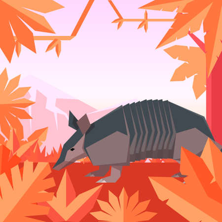 Flat geometric jungle background with Armadilloのイラスト素材