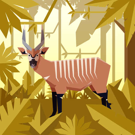Flat jungle background with Bongo Antelopeのイラスト素材