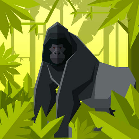 Flat geometric jungle background with Gorillaのイラスト素材