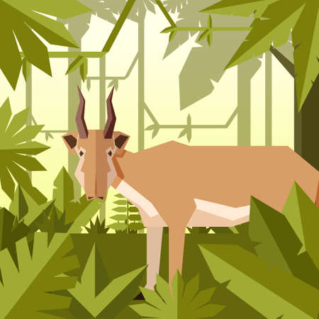 Flat jungle background with Saiga antelopeのイラスト素材