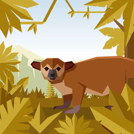 Vector image of the Flat geometric jungle background with Kinkajouのイラスト素材