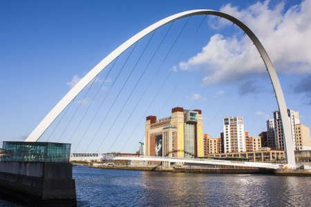 Modern bridge on river in newcastle のeditorial素材