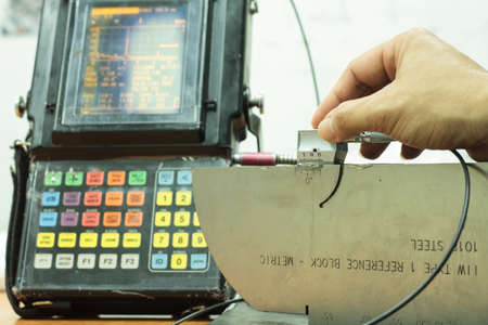 Calibration standard probe of ultrasonic test in laboratoryの写真素材