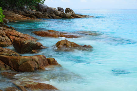 Rock on the beach at Tachai Island, South of Thailandの写真素材