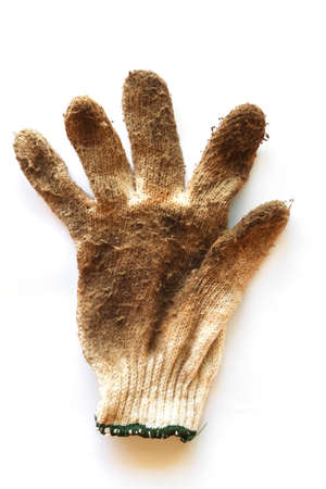 Old Dirty Cloth Work Gloves Isolated On White Background.の写真素材