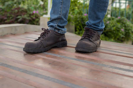 A construction worker wearing safety shoesの写真素材