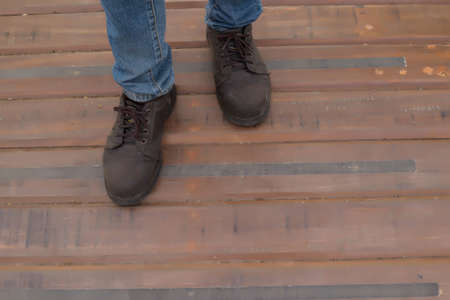 A construction worker wearing safety shoesの写真素材