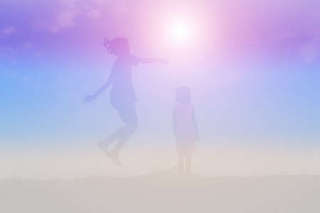 Children play in the evening.の写真素材