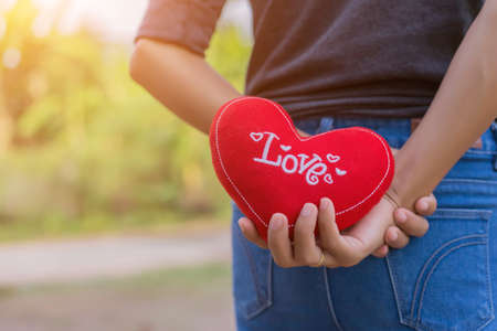 Holding a Red heartの写真素材